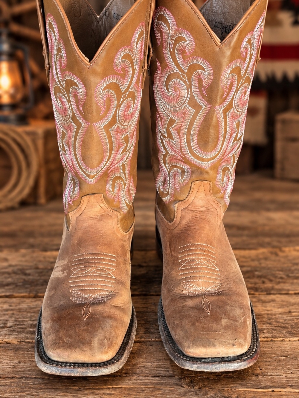 Ferrini Women's Maverick Leather Western Cowgirl Boots – Pink Embroidery 9.5
